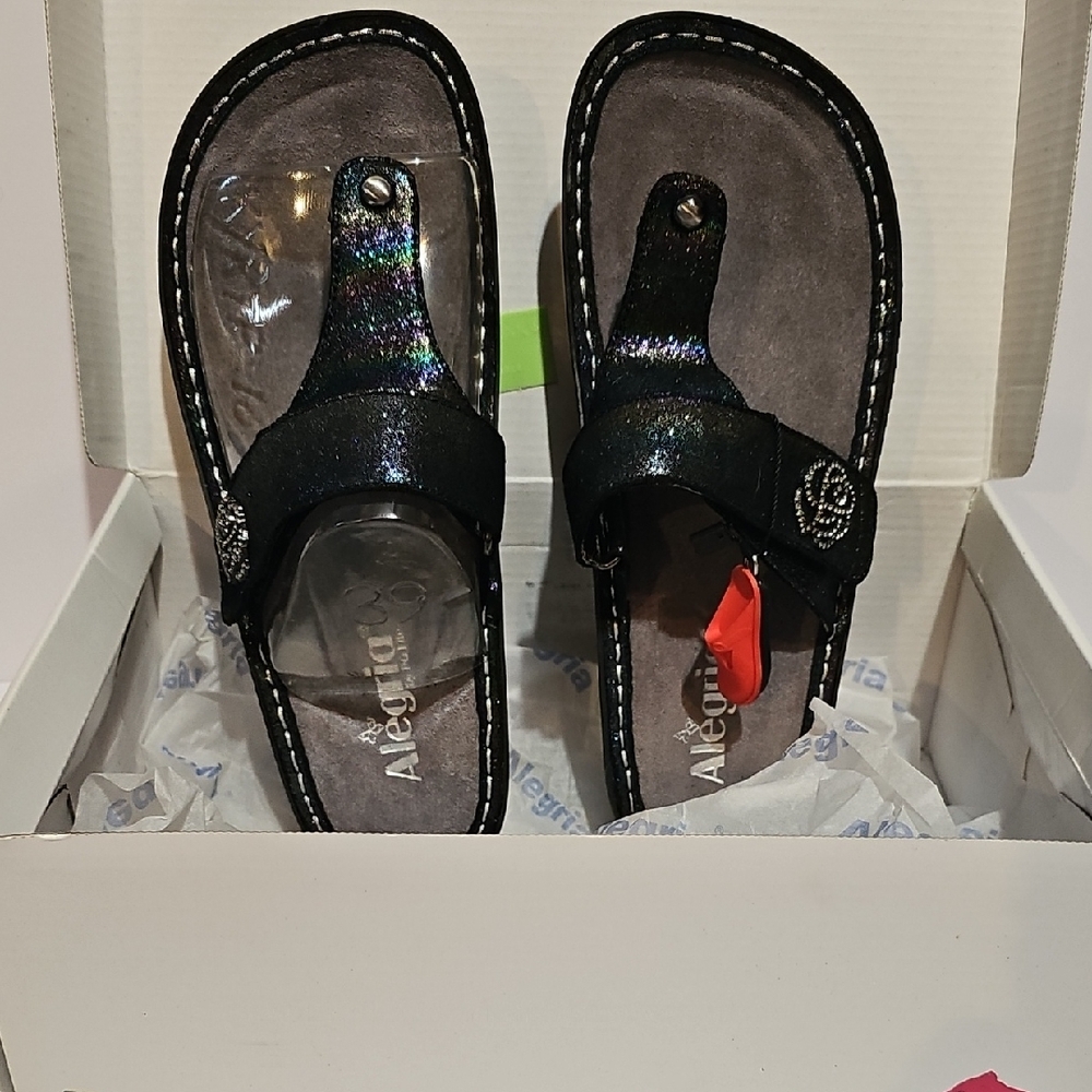 Alegria Black Sandals Patent Leather Slip-On